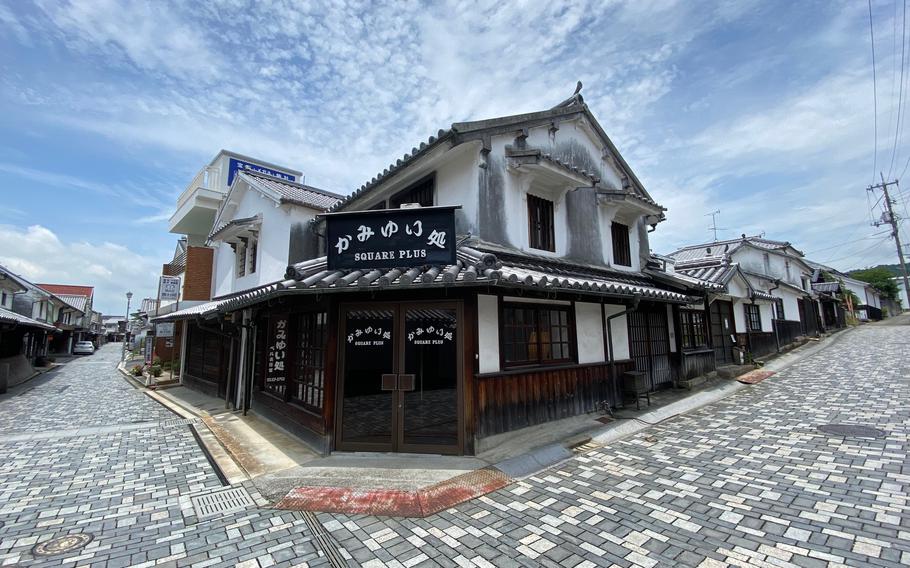 Traditional Japanese buildings’ exterior and the street in Yanai City.